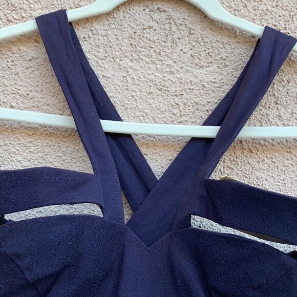 Roberta Bridal V Neck Strap Cut Out Slimming Front Navy 7/8 Zip Back Dress New - Picture 5 of 9